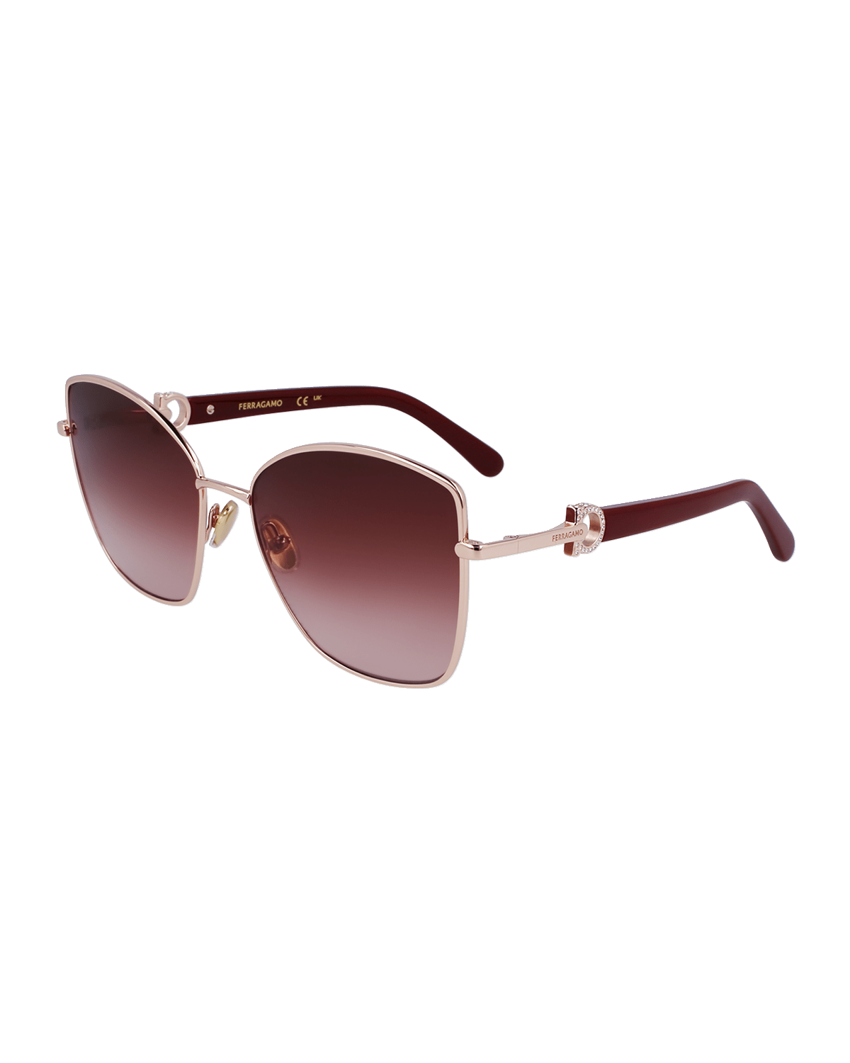 Ferragamo Embellished Gancini Metal Cat-Eye Sunglasses