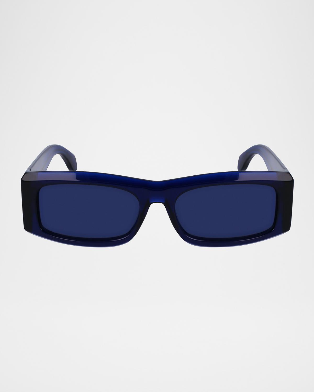 FERRAGAMO Men's Classic Logo Acetate Rectangle Sunglasses, 57mm