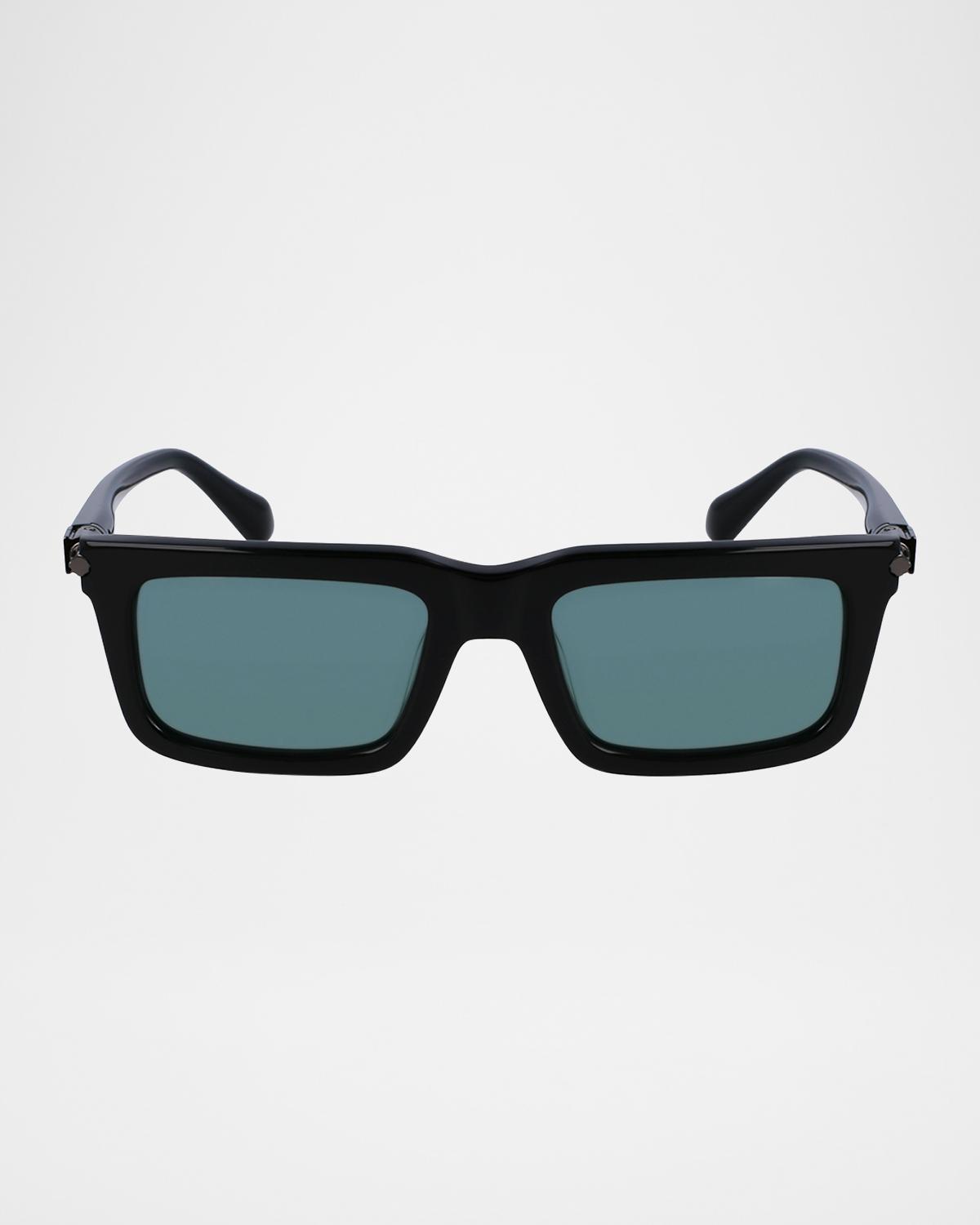 FERRAGAMO Men's Prisma Modified Acetate Rectangle Sunglasses, 53mm