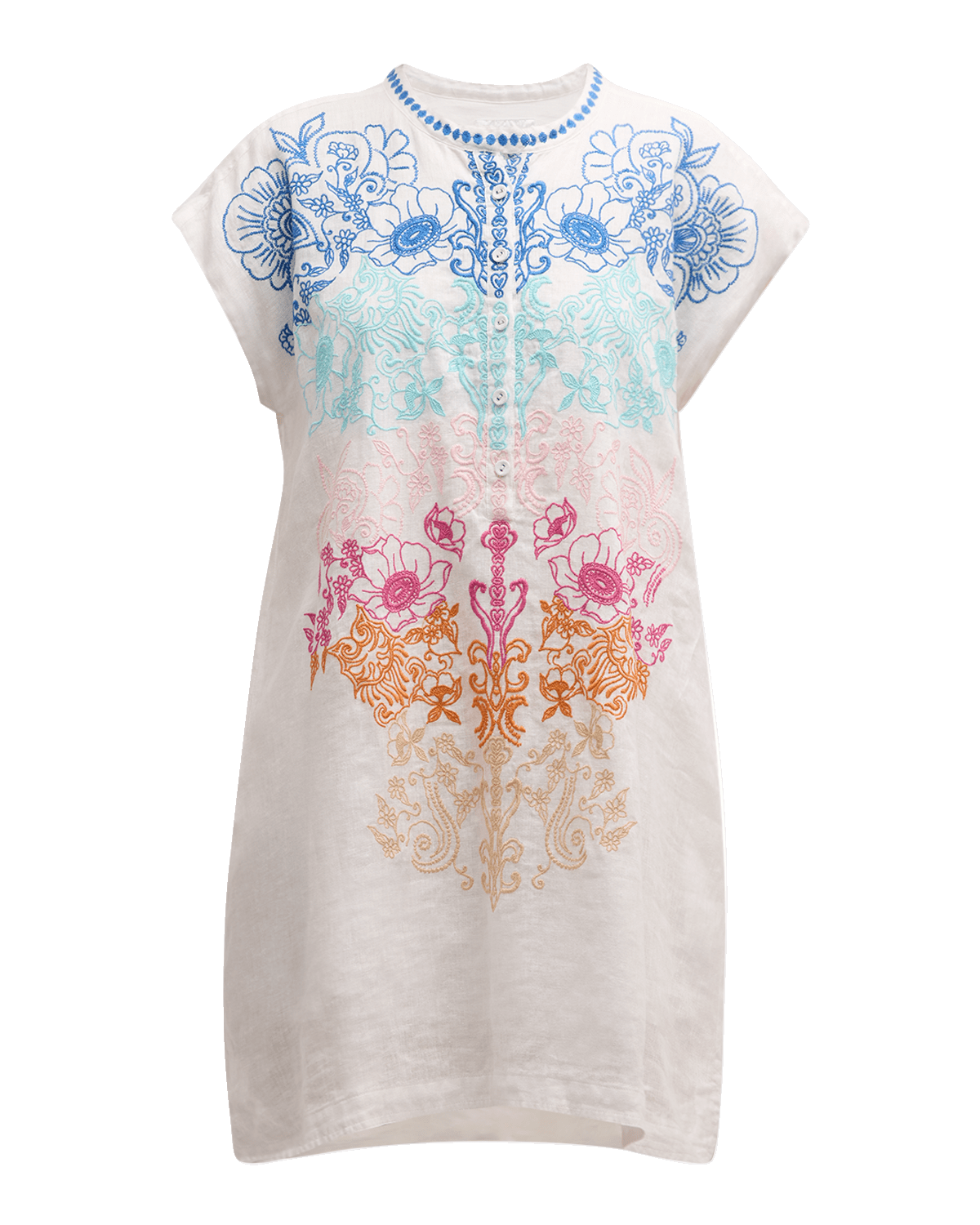 Johnny Was Mishti Floral-Embroidered Linen Mini Dress