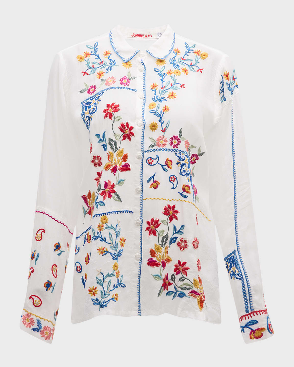 Johnny Was Zodea Floral-Embroidered Eyelet Top