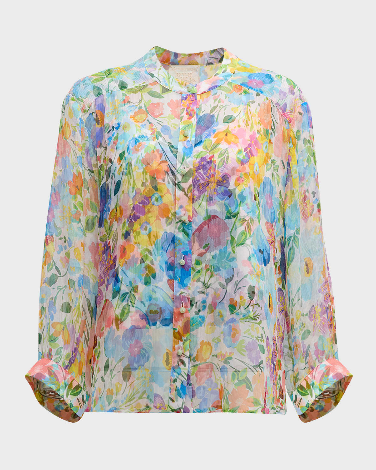 Johnny Was Hunni Floral-Print Silk Chiffon Blouse