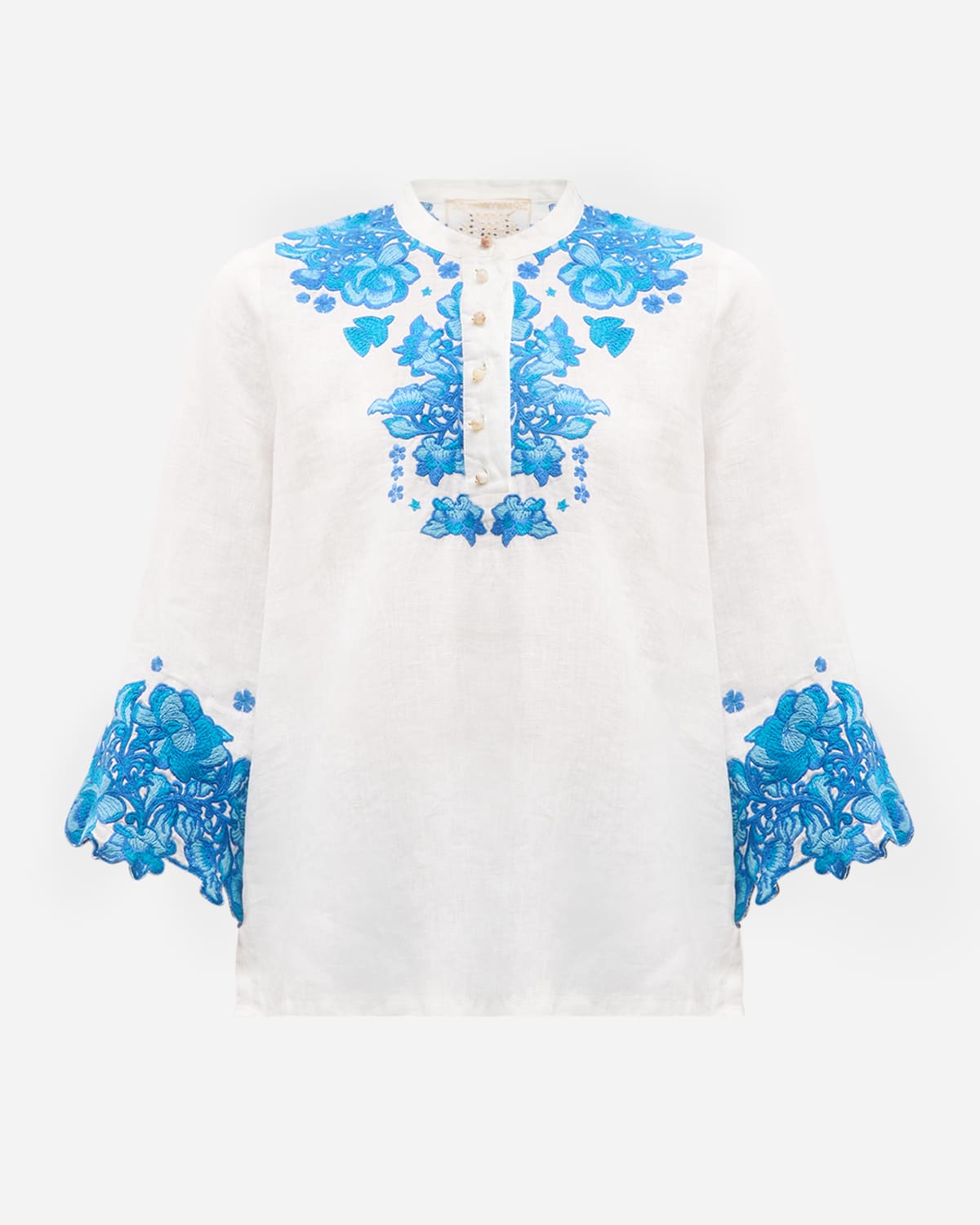 Johnny Was Elly Floral-Embroidered Linen Blouse