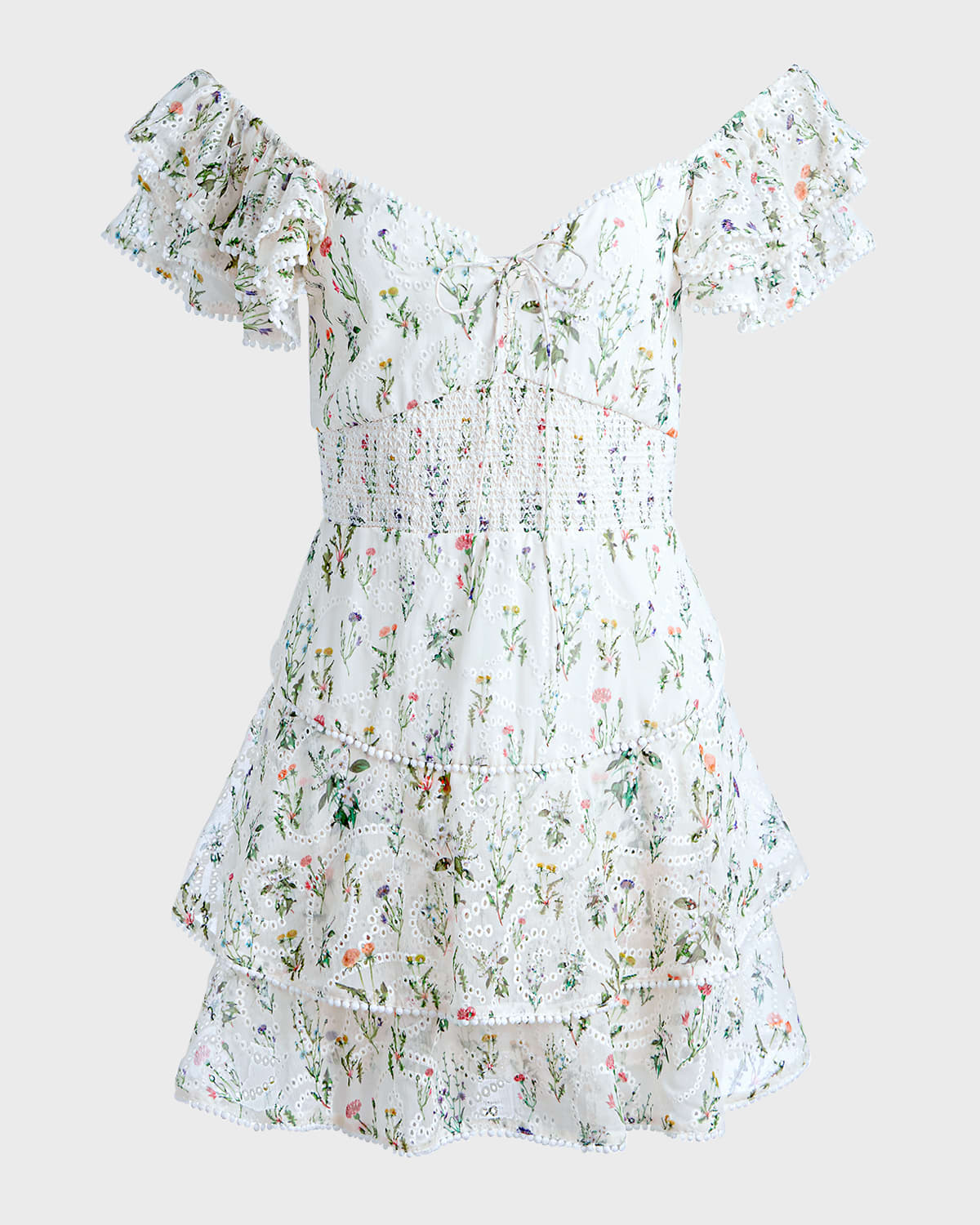 Alice + Olivia Floral Hartford Smocked Bust Tiered Mini Dress