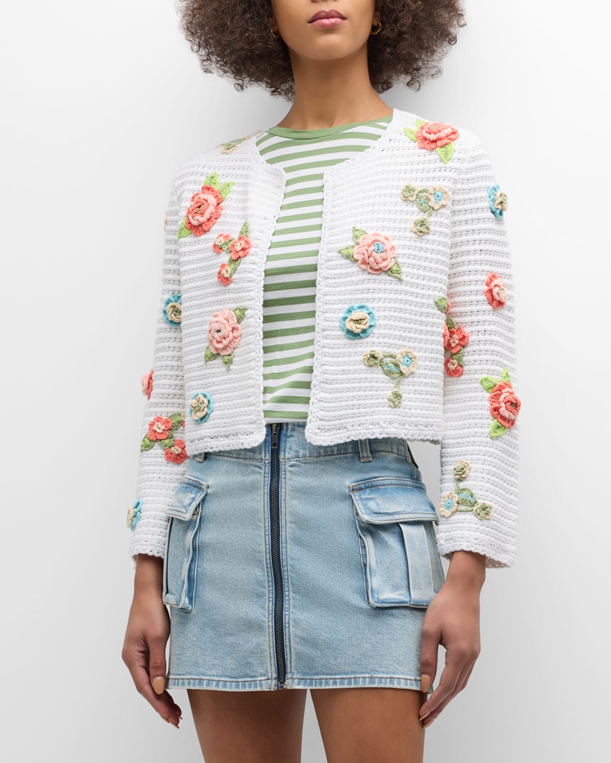Alice + Olivia Anderson Crochet Rosette Cardigan