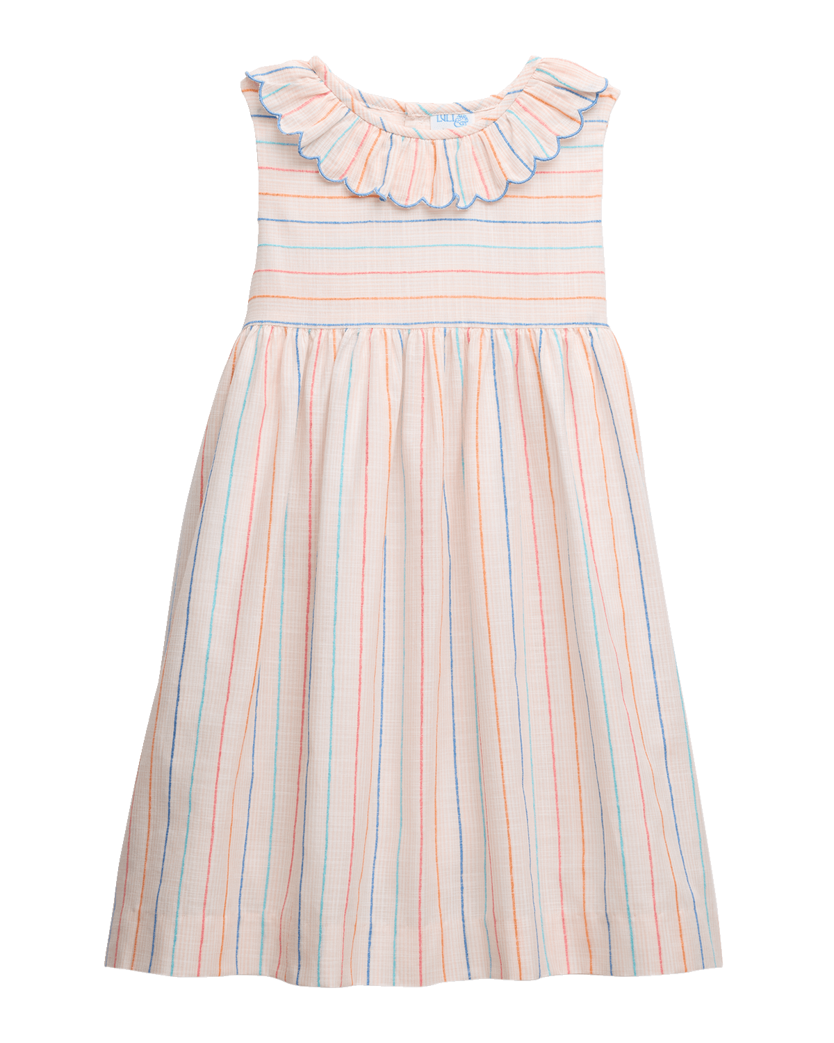 Luli & Me Girl's Multicolor Striped Scallop Trim Dress, Size 2-4T