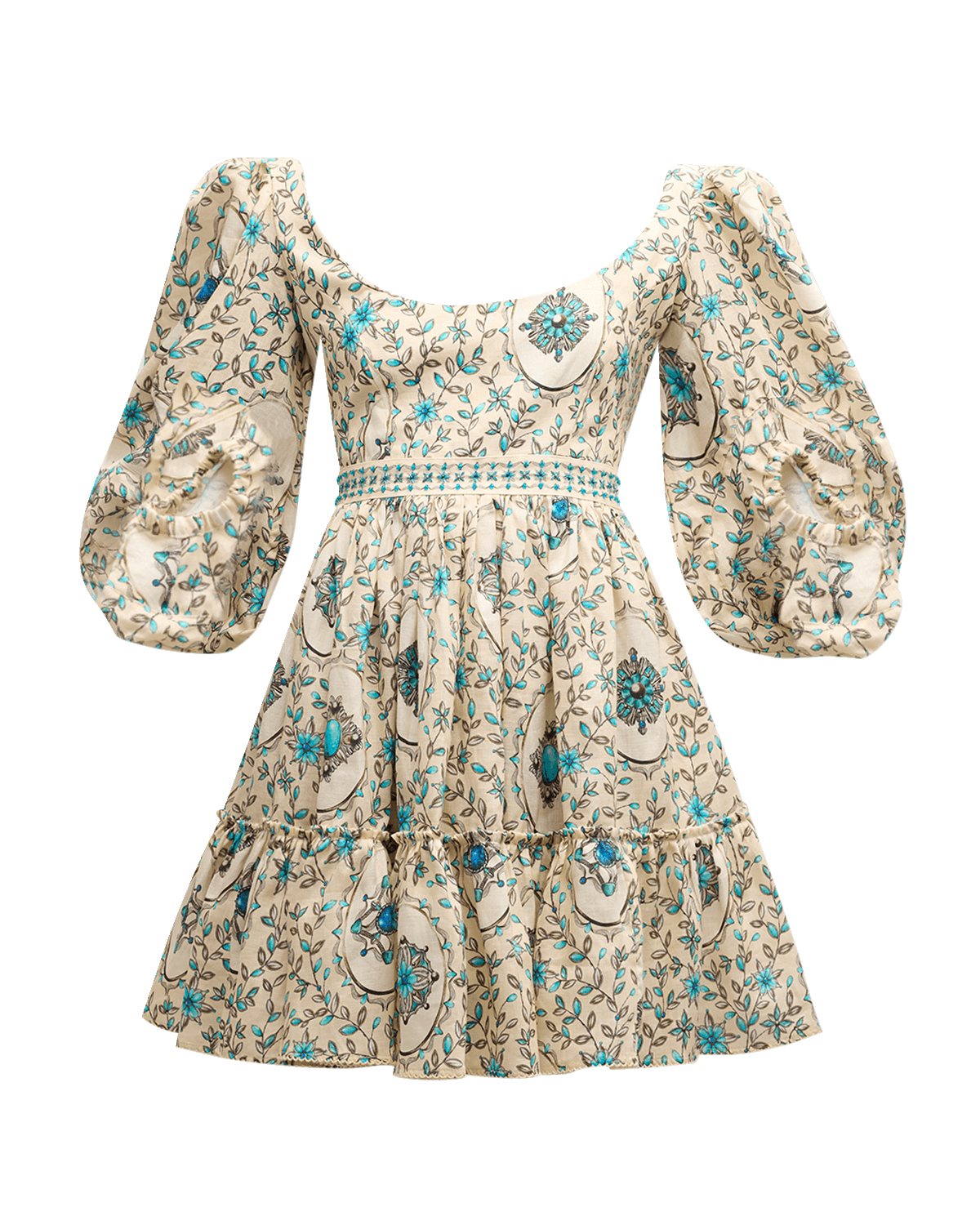 Agua by Agua Bendita Delirio Platero Floral Linen Puff-Sleeve Mini Dress