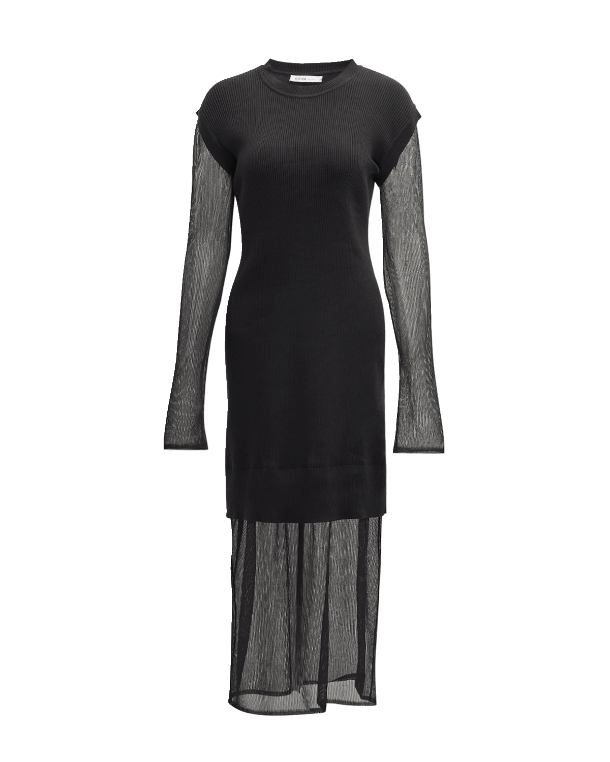 ADEAM Cassandra Layered Sheer Knit Long-Sleeve Midi Dress