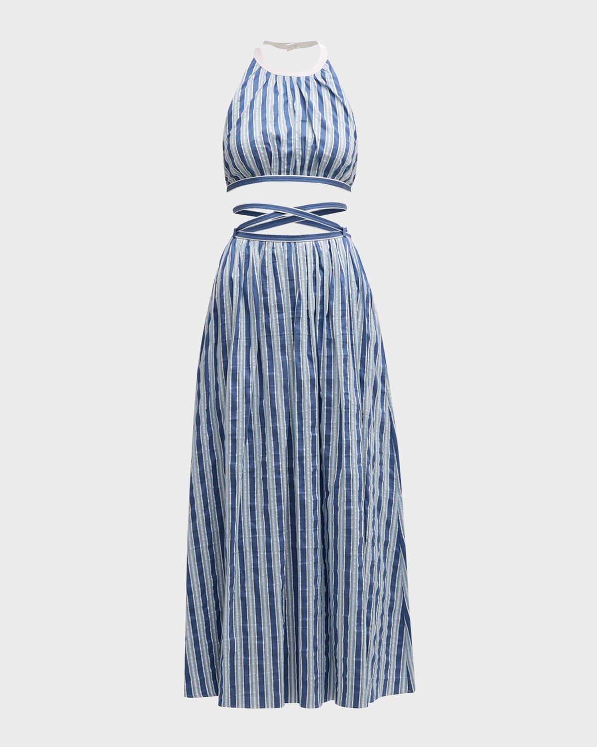Chloe x High Summer Striped Poplin Maxi Dress with Cutout Detail