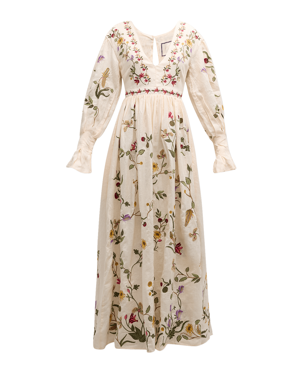 Agua by Agua Bendita Bosque Cultivo Floral Embroidered Linen Open-Back Maxi Dress