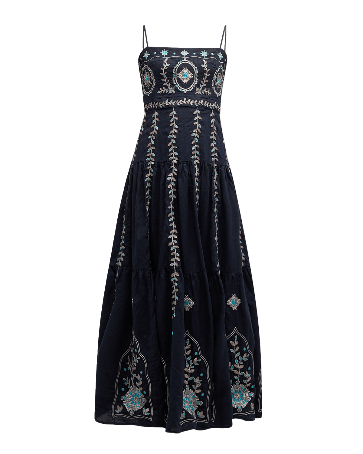 Agua by Agua Bendita Lima Relicario Embroidered Linen Maxi Dress