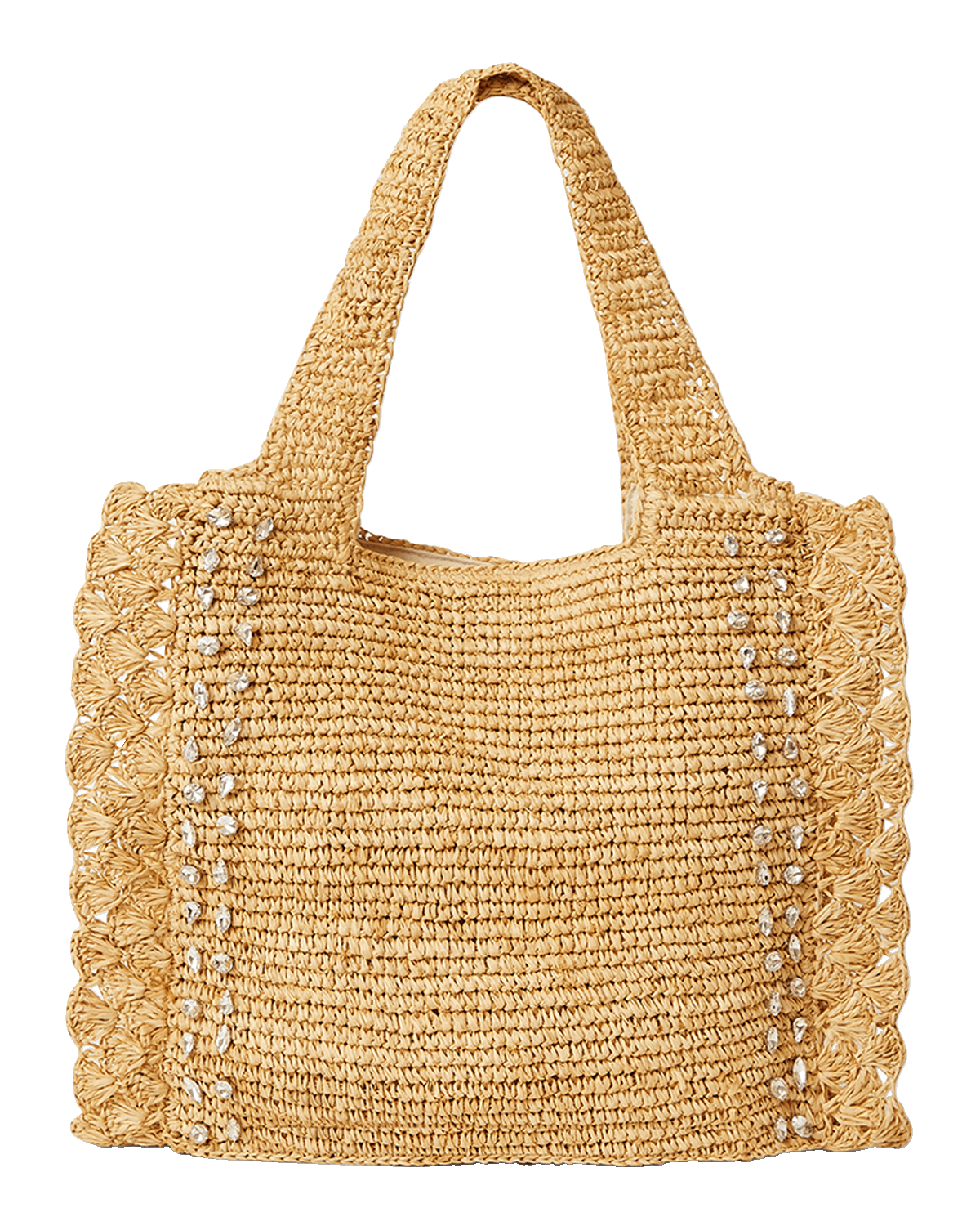 BTB Los Angeles Bardo Crystal Straw Tote Bag