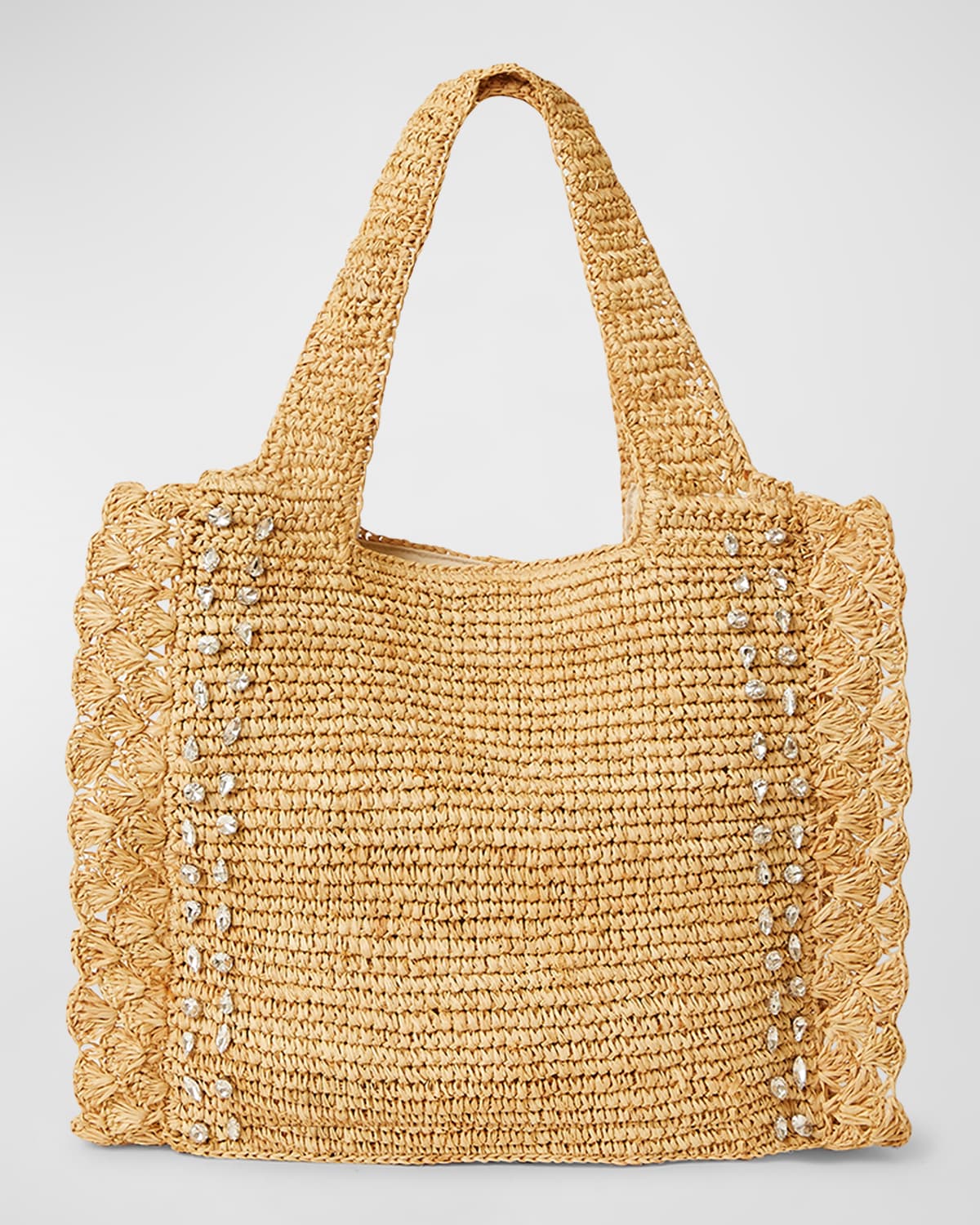 BTB Los Angeles Bardo Crystal Straw Tote Bag
