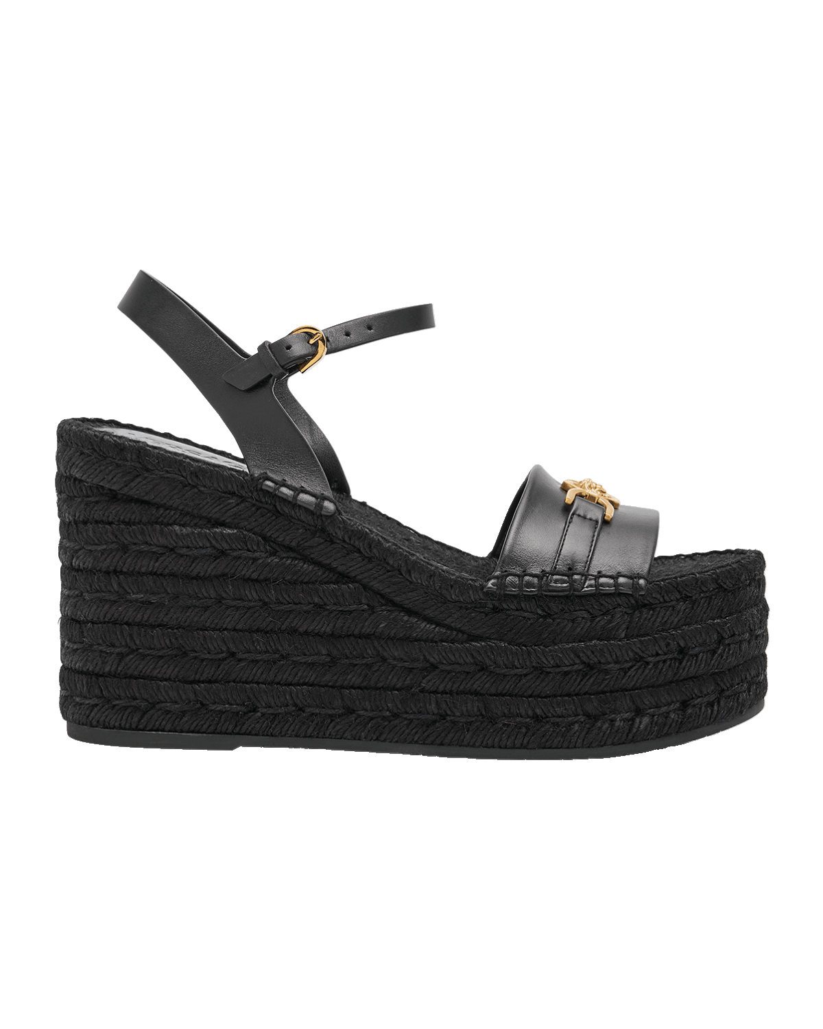 Versace Medusa Leather Wedge Espadrille Sandals