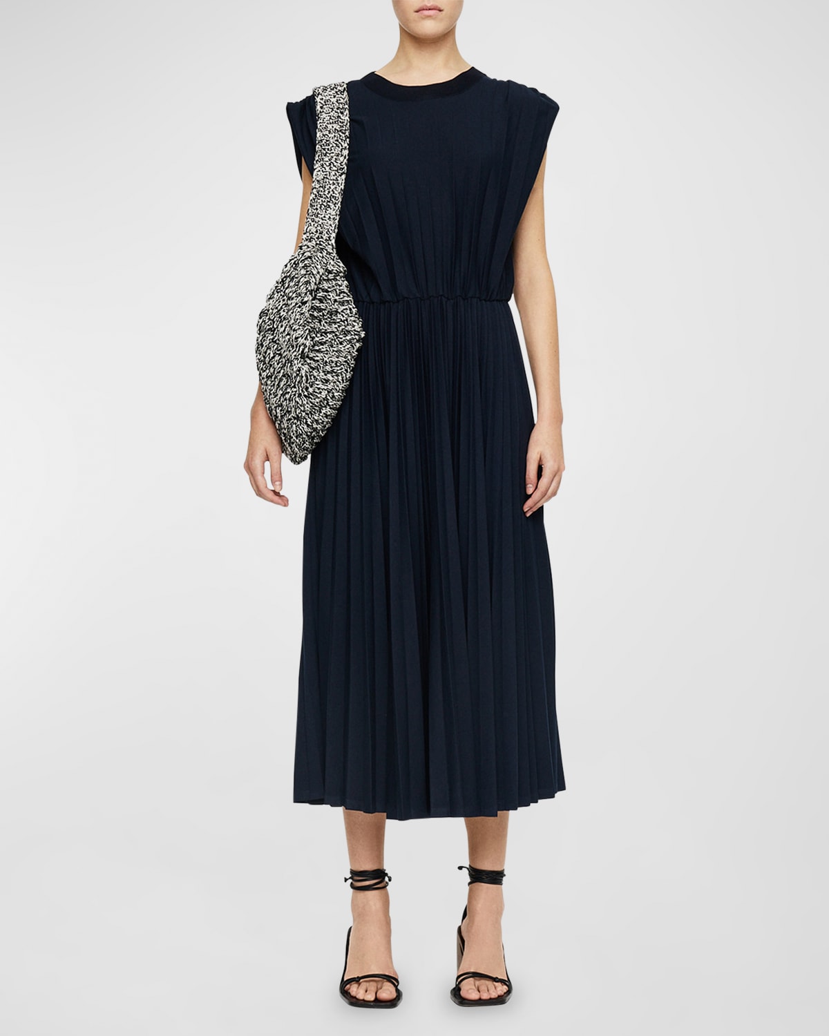 Joseph Pleated Cap-Sleeve Midi Dress