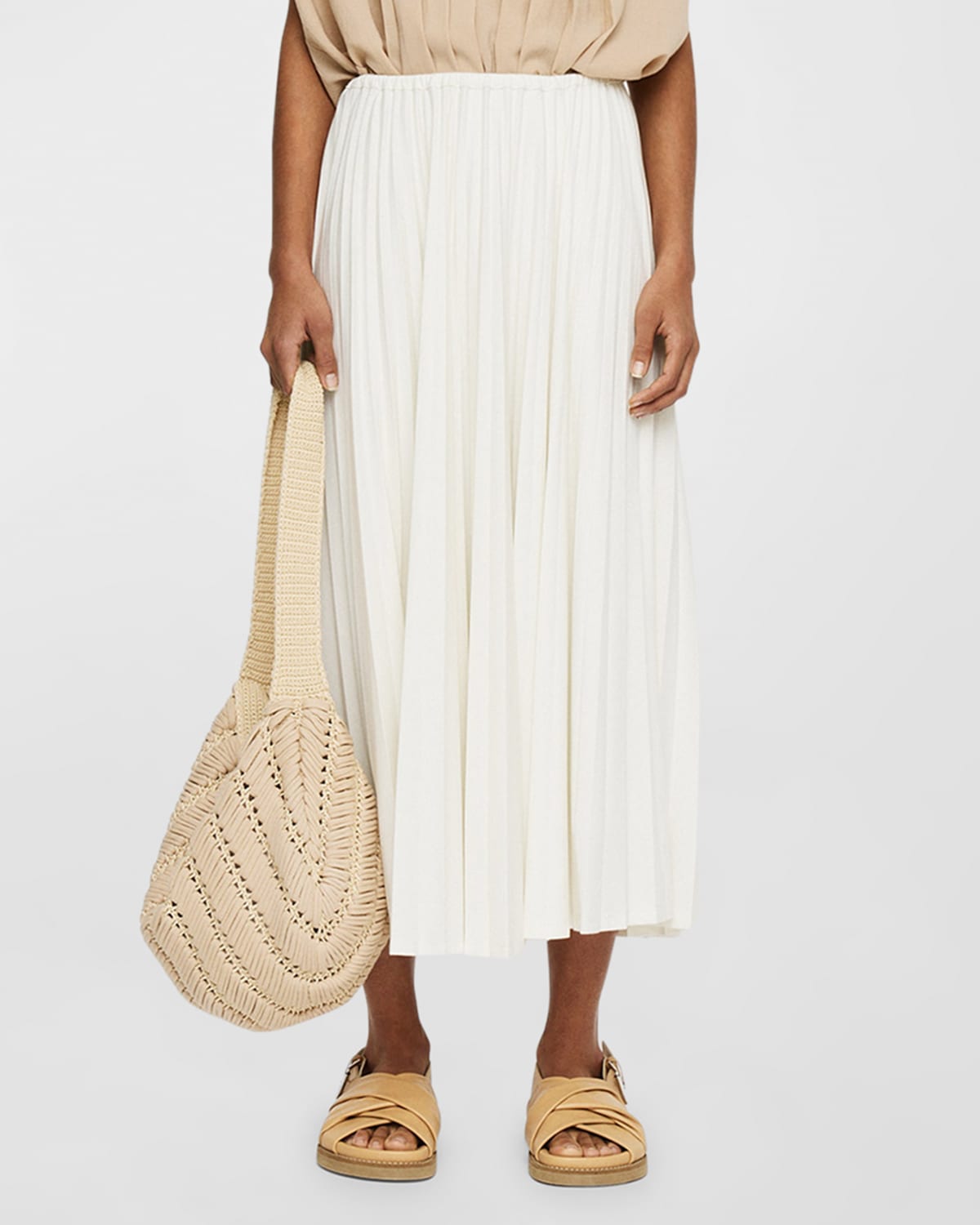 Joseph Pleated Straight Midi Skirt