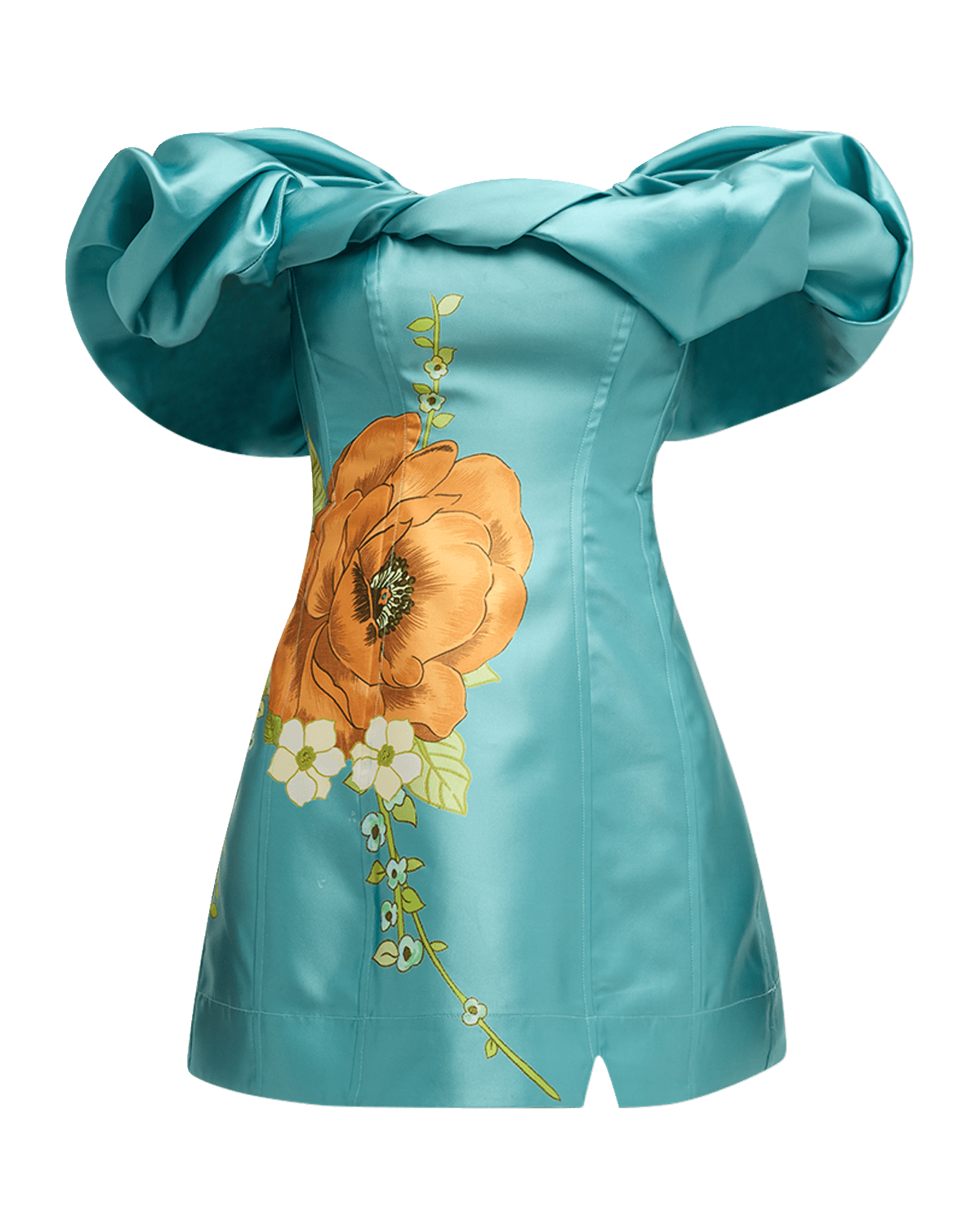 ALEMAIS Regent Jade Off-Shoulder Frill Floral Mini Dress