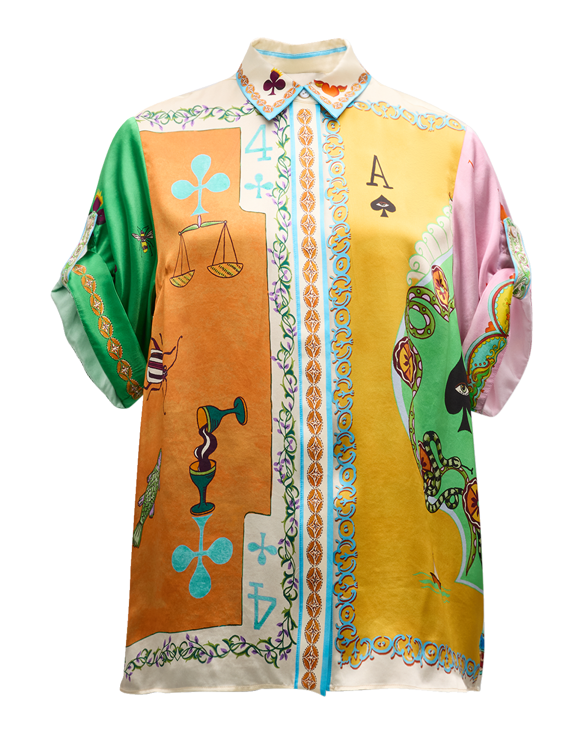 ALEMAIS Rummy Printed Silk Short-Sleeve Shirt