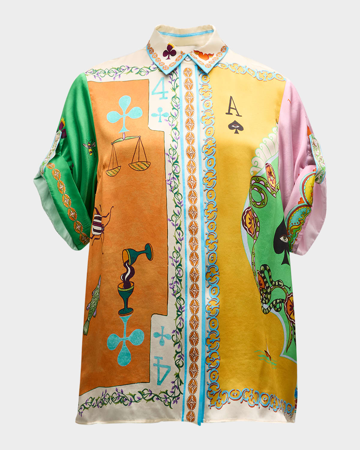 ALEMAIS Rummy Printed Silk Short-Sleeve Shirt