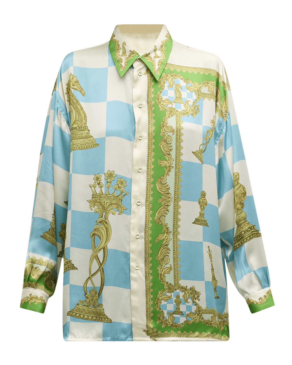 ALEMAIS Checkmate Silk Satin Sandwashed Shirt