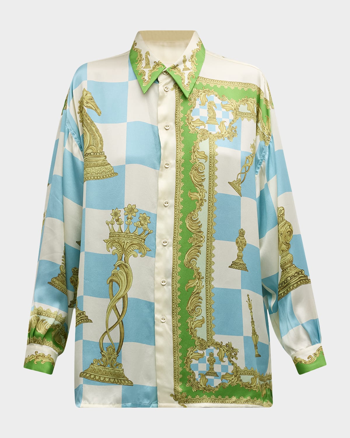 ALEMAIS Checkmate Silk Satin Sandwashed Shirt