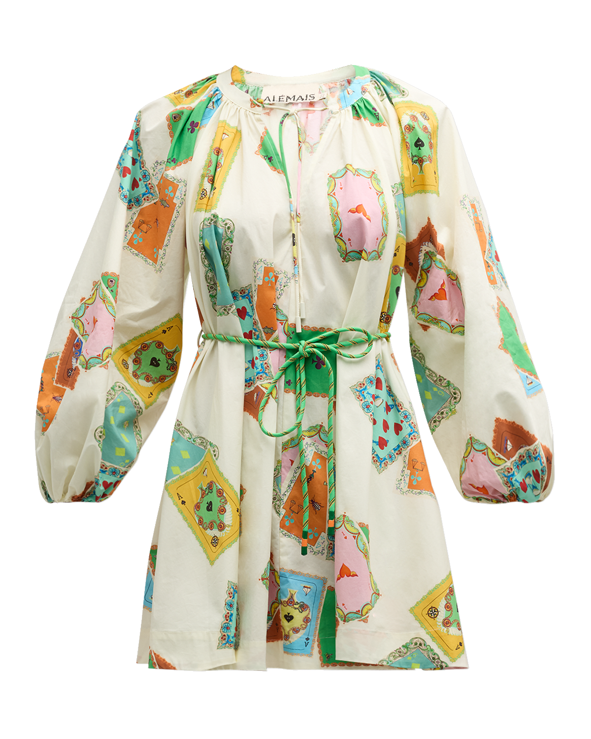ALEMAIS Rummy Long-Sleeve Multicolor Print Organic Cotton Mini Dress