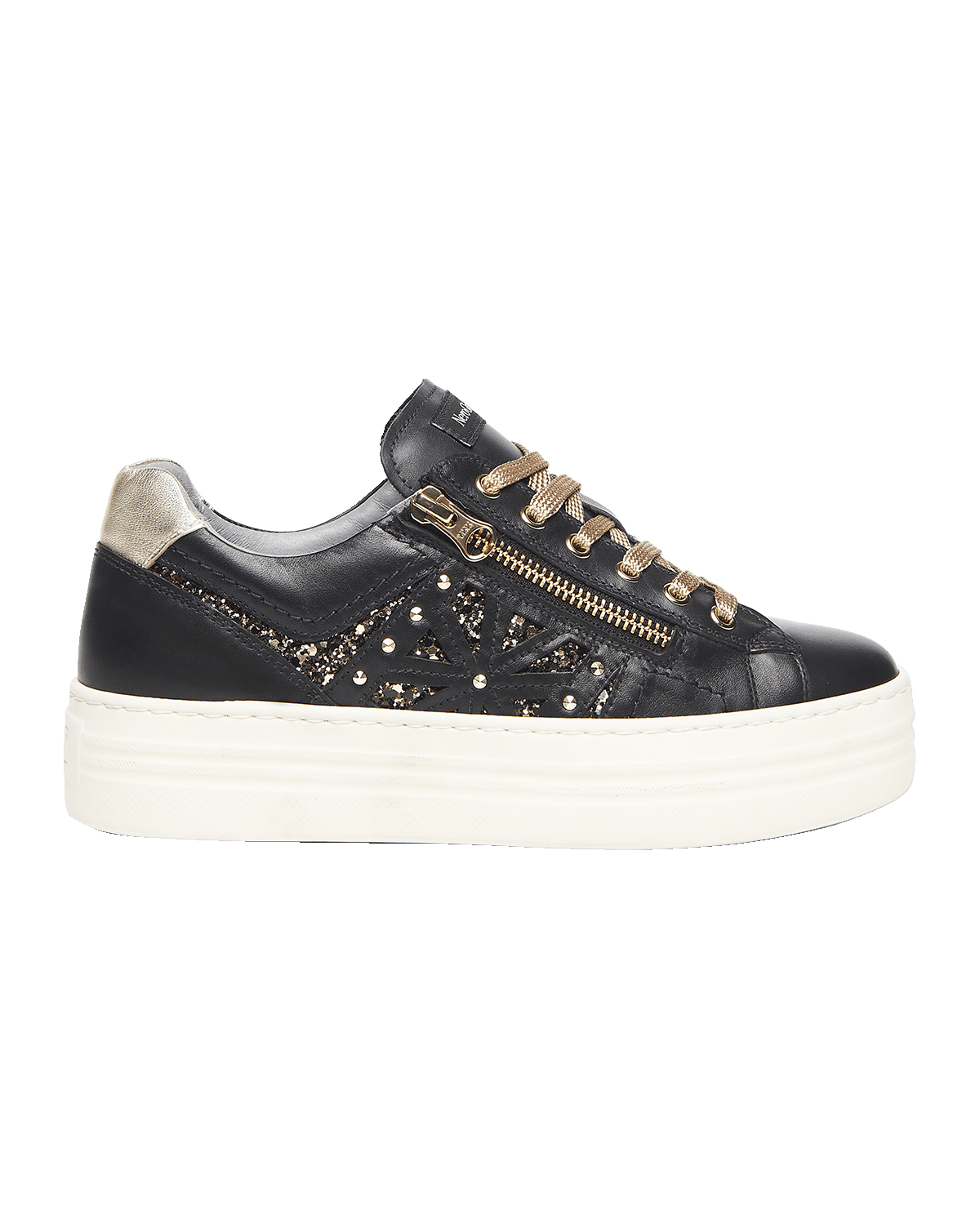 NeroGiardini Metallic Zip Cutout Glitter Sneakers