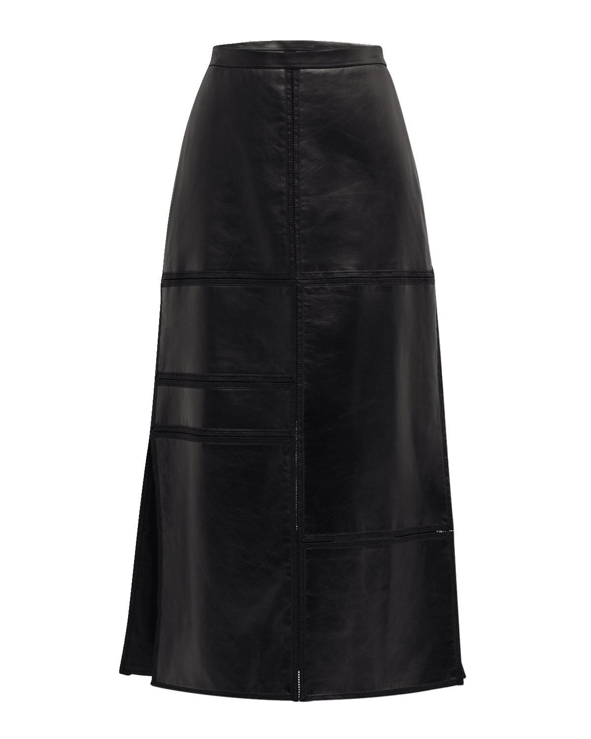 Lafayette 148 New York Block Panel Nappa Leather Midi Skirt
