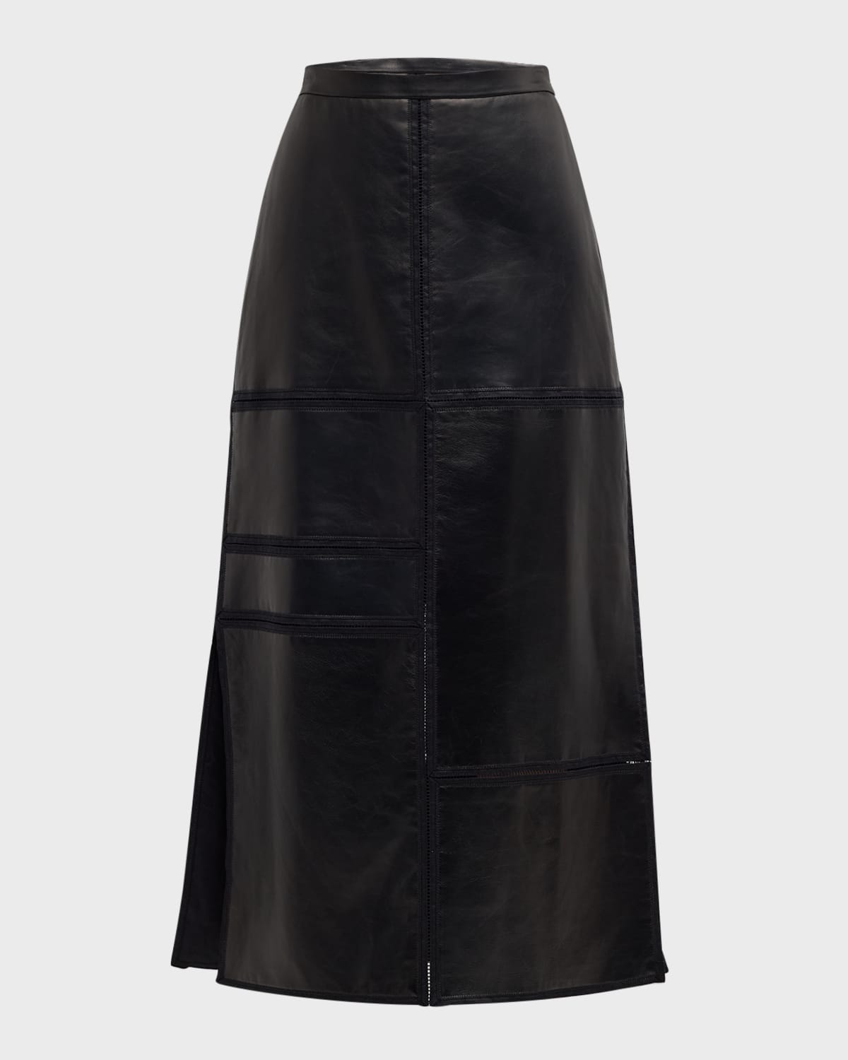 Lafayette 148 New York Block Panel Nappa Leather Midi Skirt