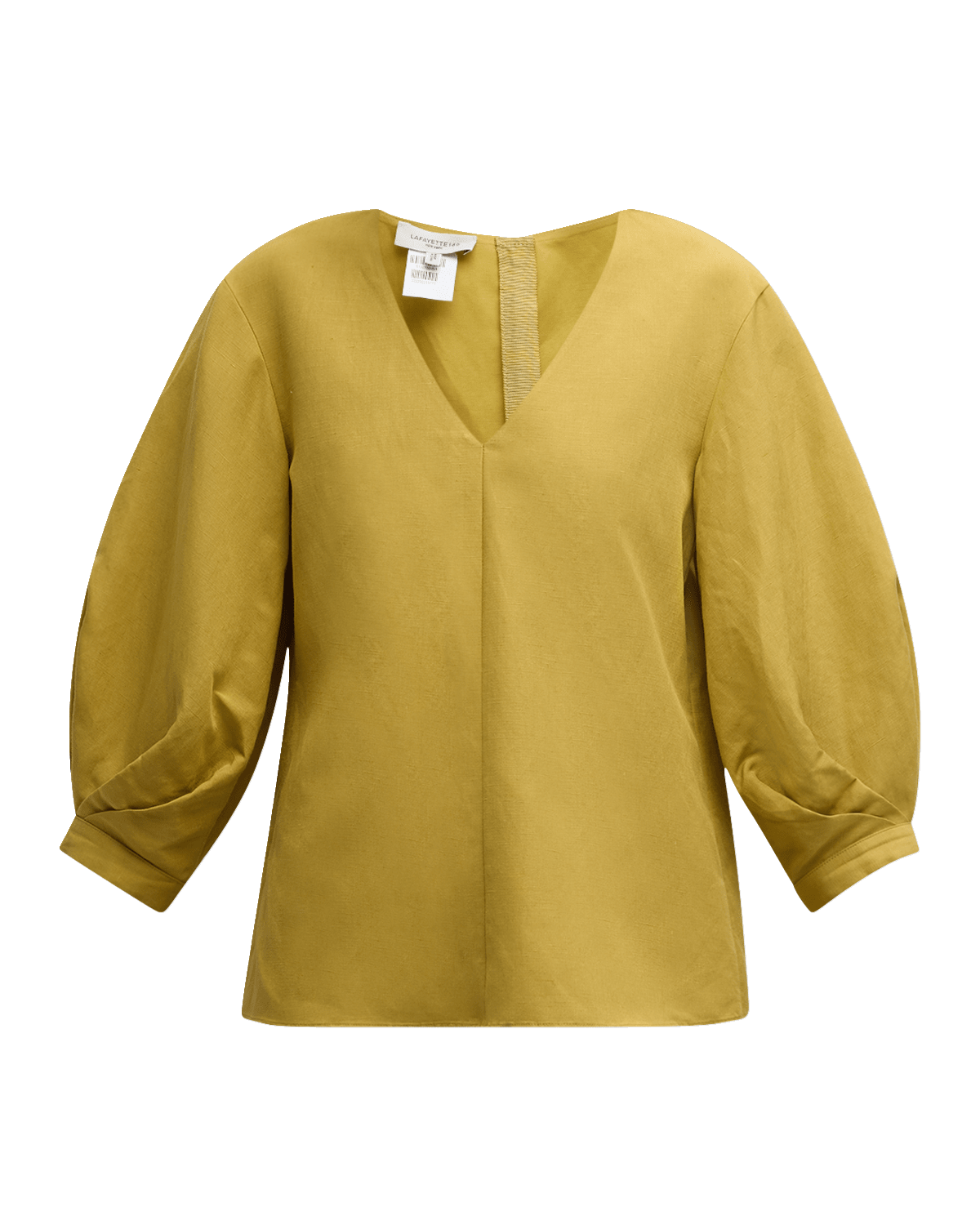 Lafayette 148 New York Pleated Blouson-Sleeve Silk-Linen Blouse