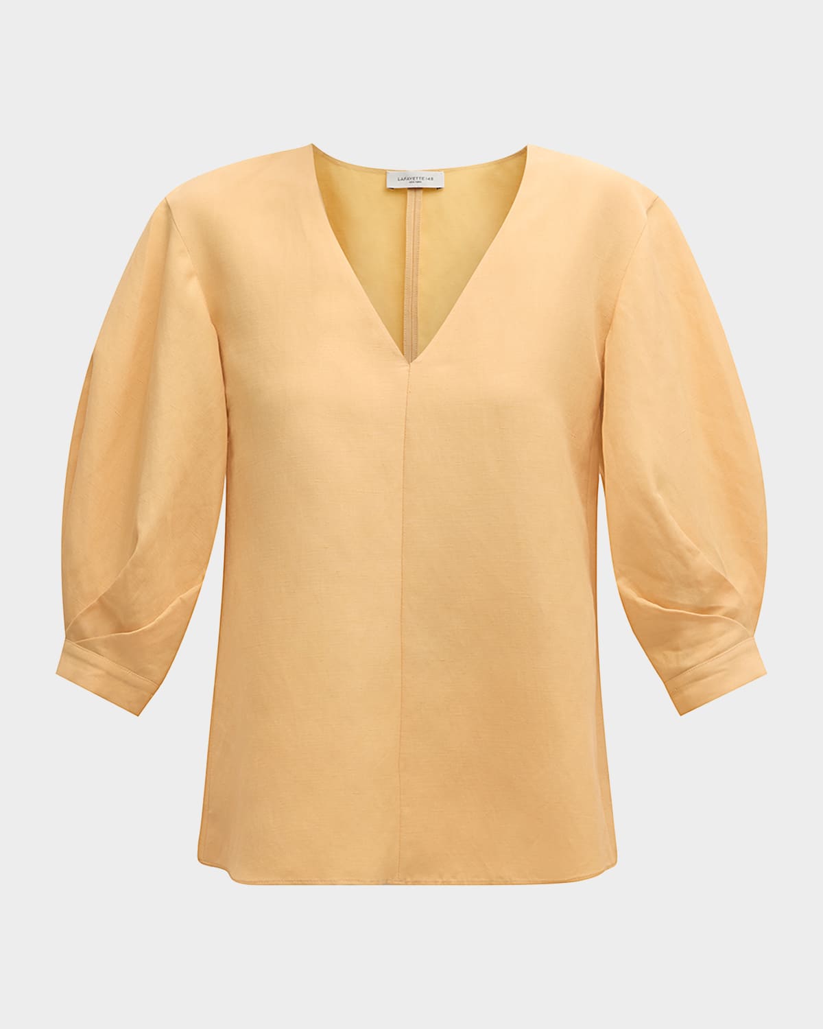 Lafayette 148 New York Pleated Blouson-Sleeve Silk-Linen Blouse