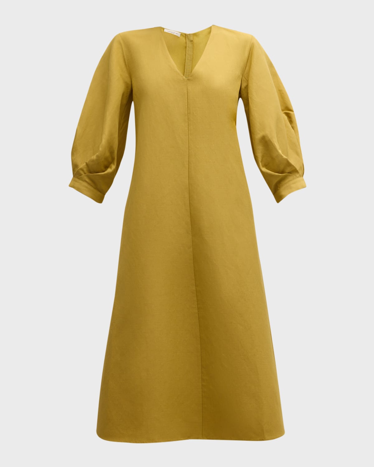 Lafayette 148 New York Blouson-Sleeve Silk-Linen Midi Dress