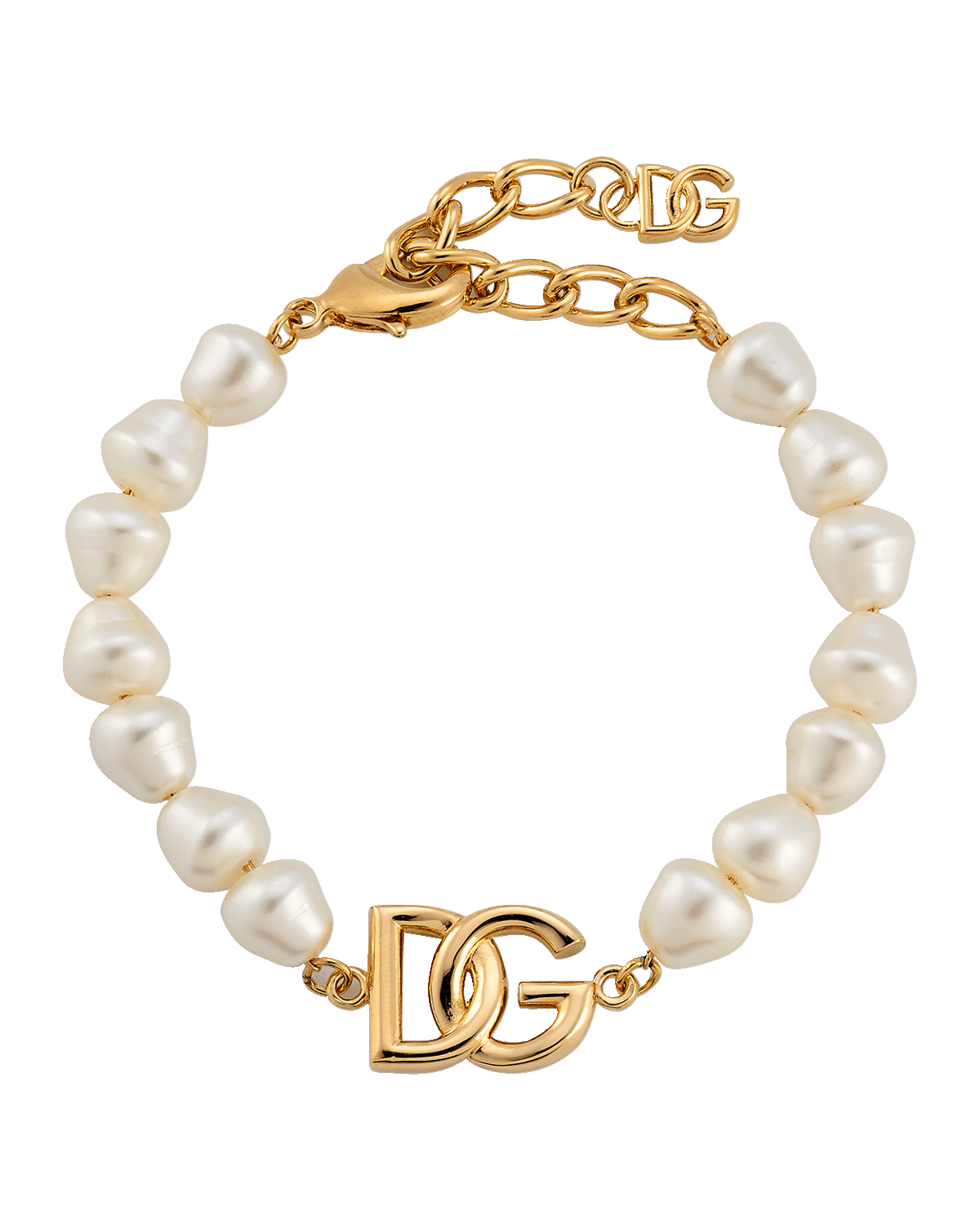 Dolce&Gabbana Gold-Plated DG Logo Bracelet with Pearls