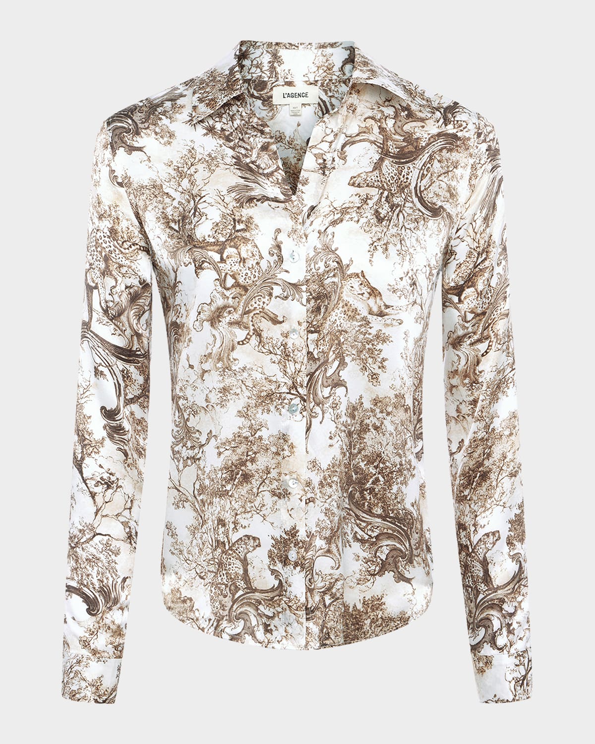 L'Agence Rococo Toile Tyler Button-Front Silk Blouse