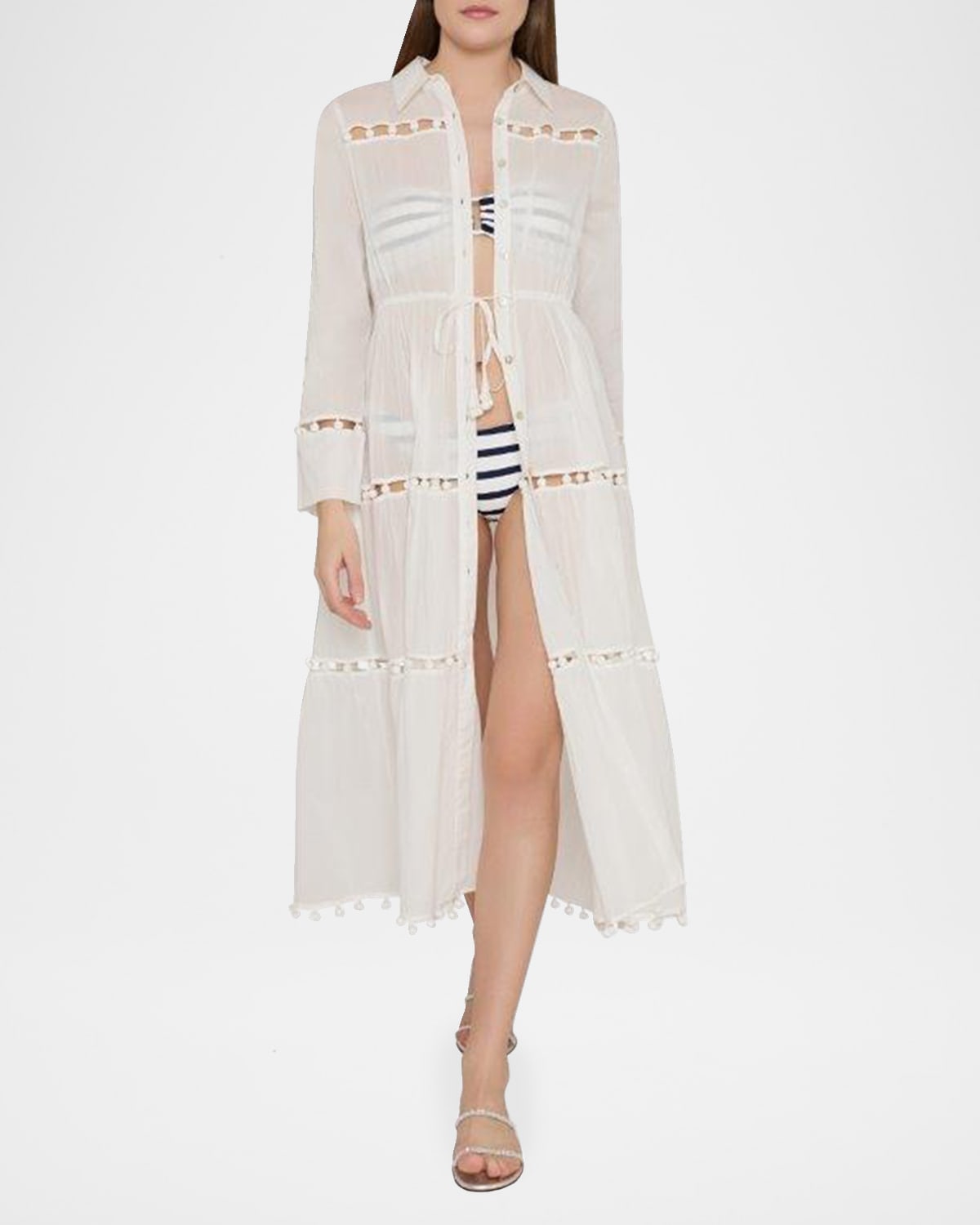 Milly Cabana Beaded Cotton Midi Dress