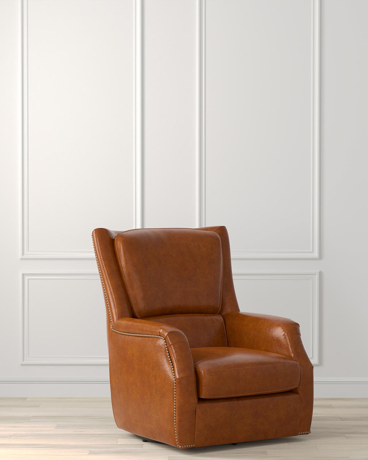 Baker Leather Swivel Chair