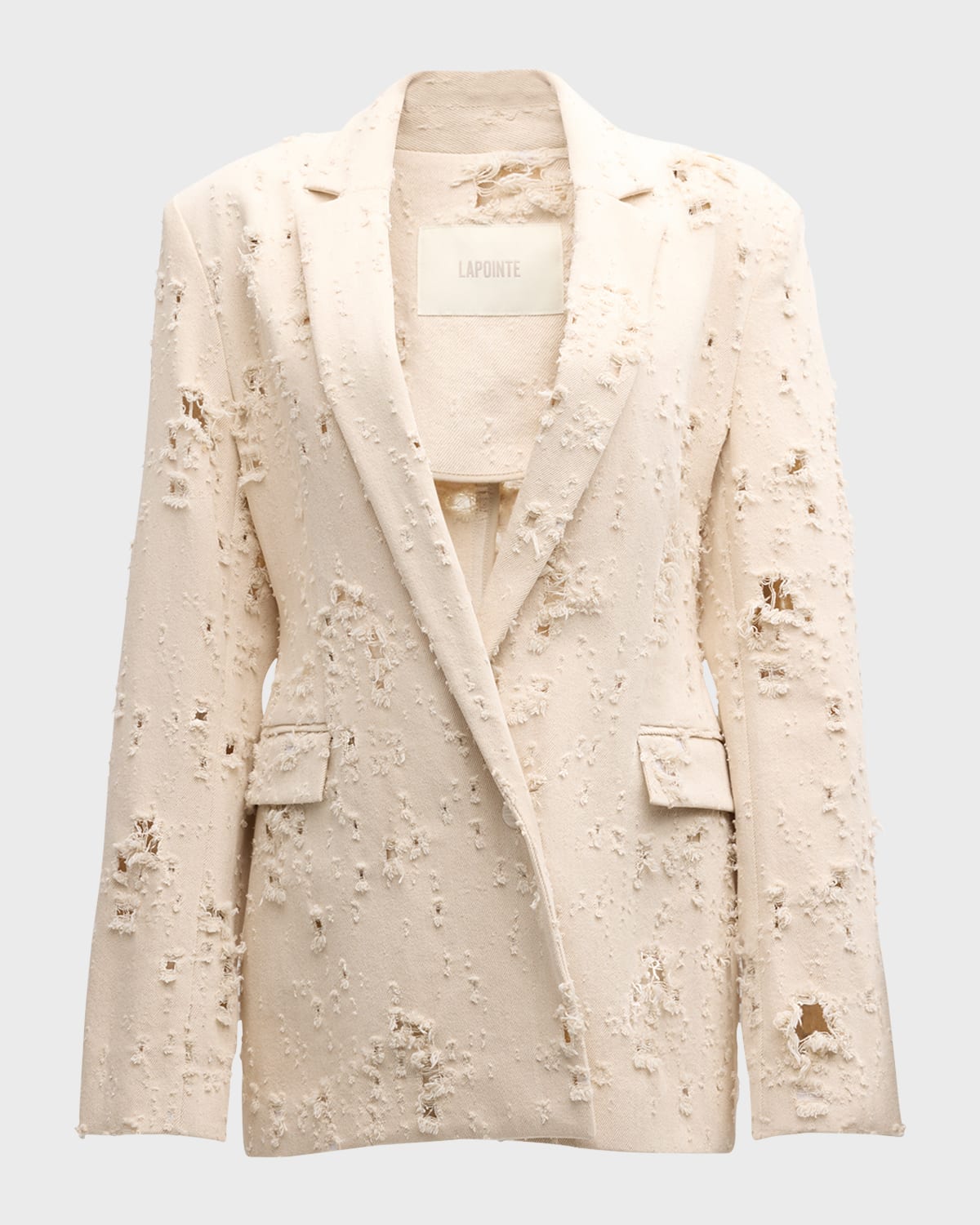 LAPOINTE Distressed Denim Single-Breasted Relaxed Contour Blazer