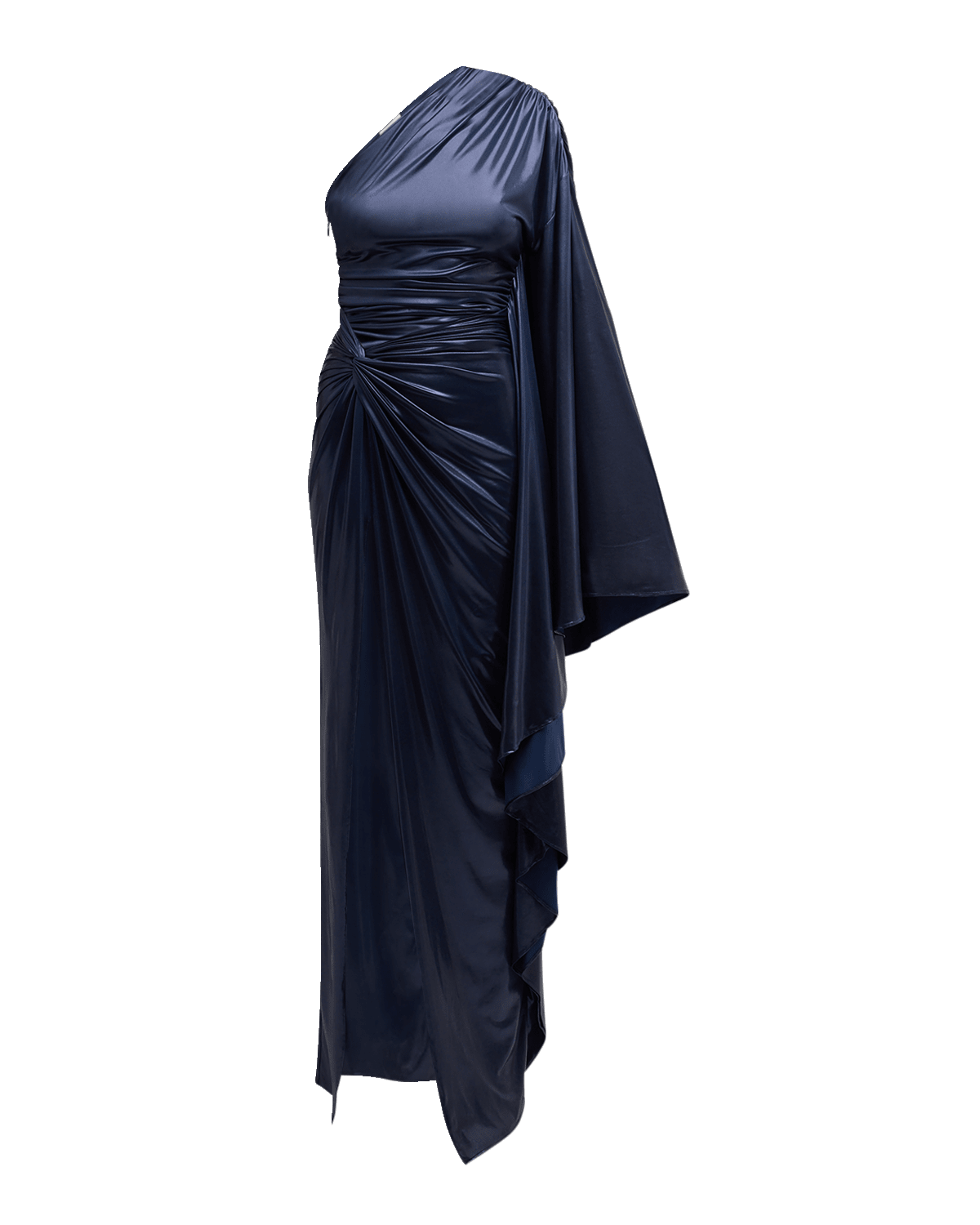 LAPOINTE Coated Jersey One-Shoulder Ruched Slit Gown