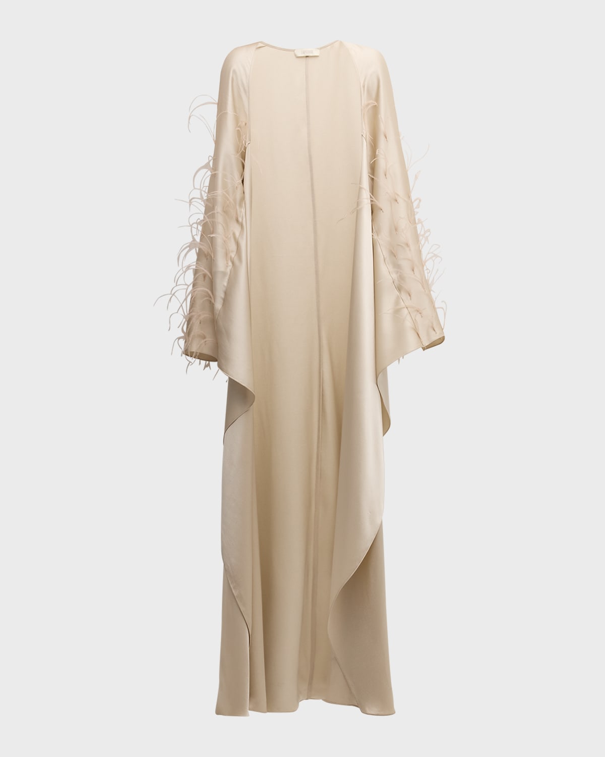 LAPOINTE Feather-Embellished Doubleface Satin Long-Sleeve Caftan