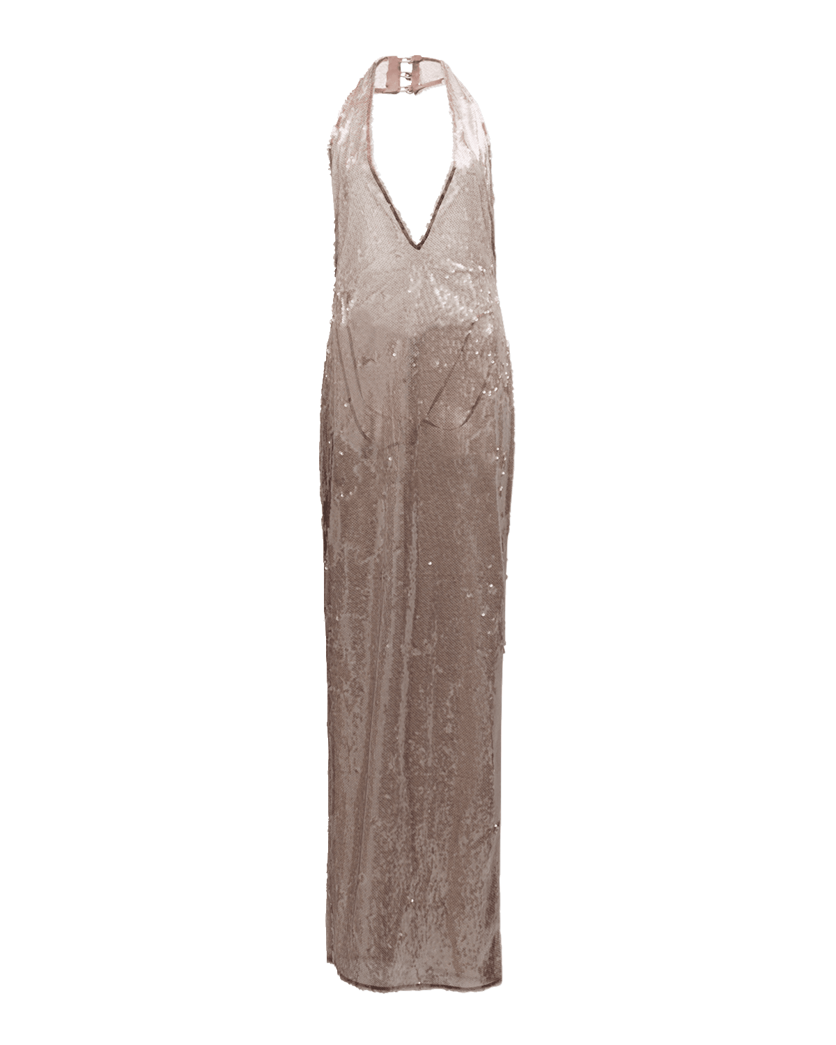 LAPOINTE Long Sheer Sequined Halter Column Dress