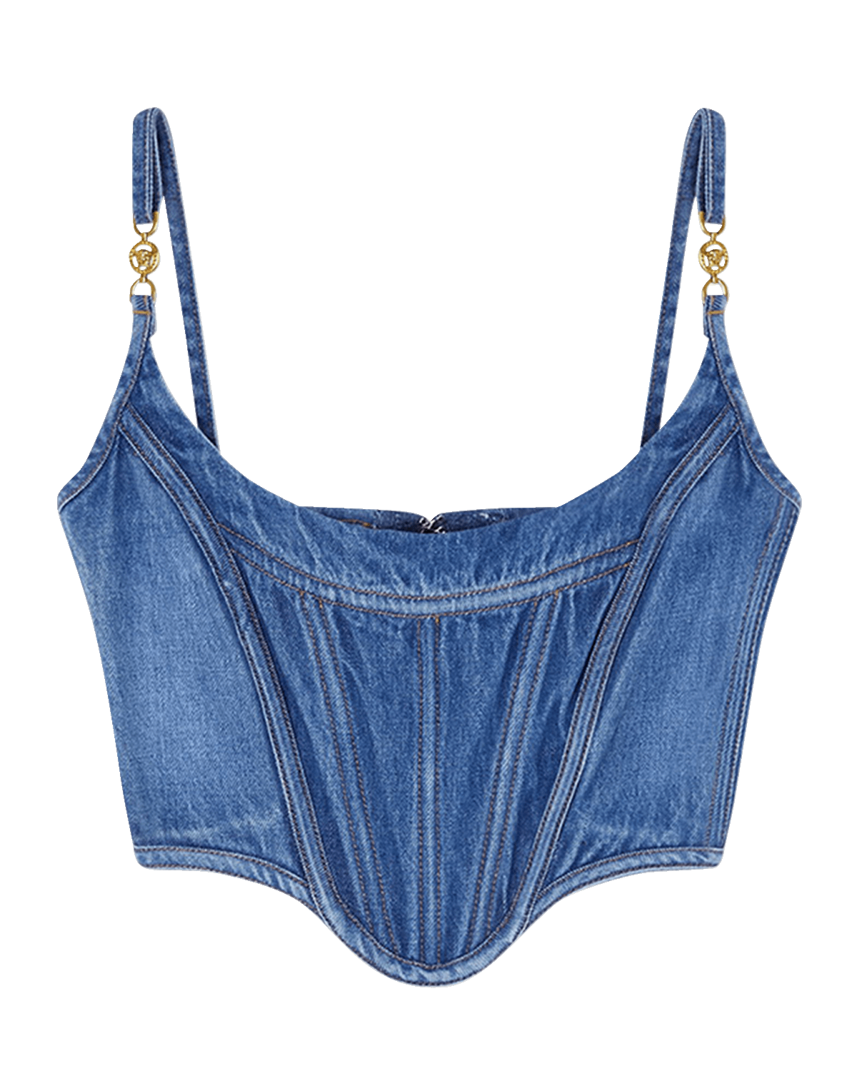 Versace Stone-Washed Denim Crop Corset Top