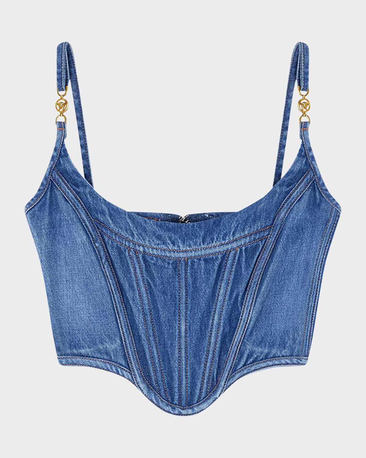 Versace Stone-Washed Denim Crop Corset Top