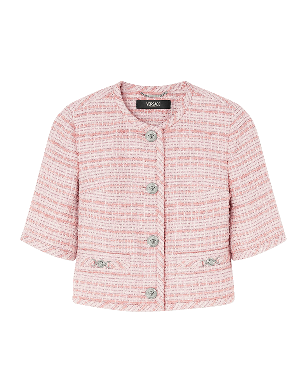 Versace Short-Sleeve Single-Breasted Mix Tweed Informal Jacket