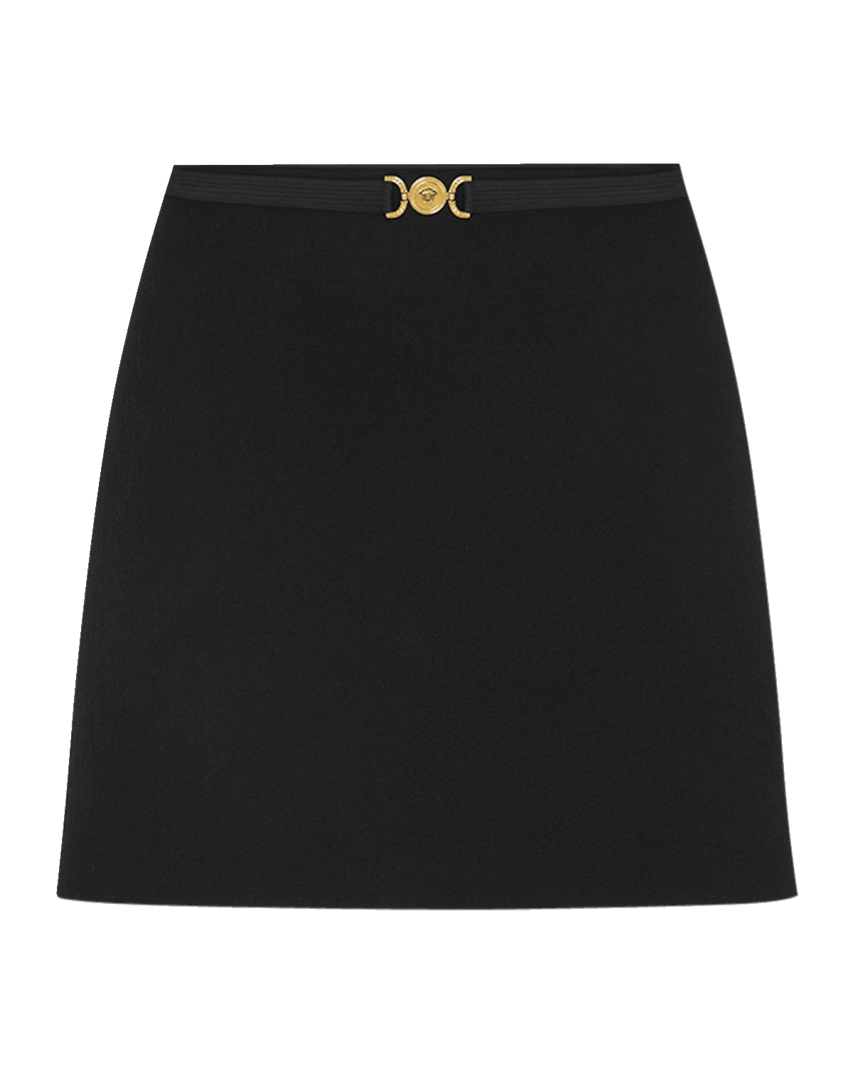 Versace Medusa-Belt Double Wool Crepe Stretch Mini Skirt