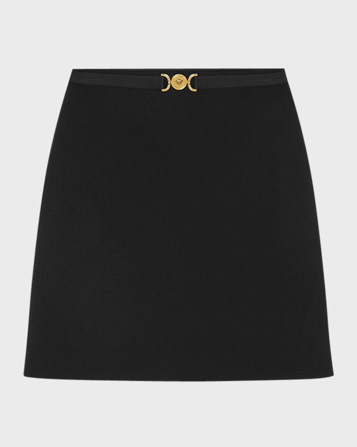 Versace Medusa-Belt Double Wool Crepe Stretch Mini Skirt