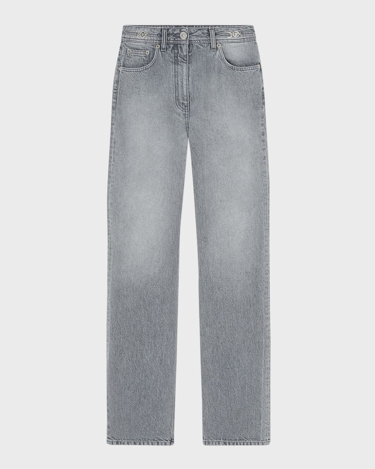Versace Mid-Rise Straight-Leg Stone Wash Raw-Cut Denim Pants