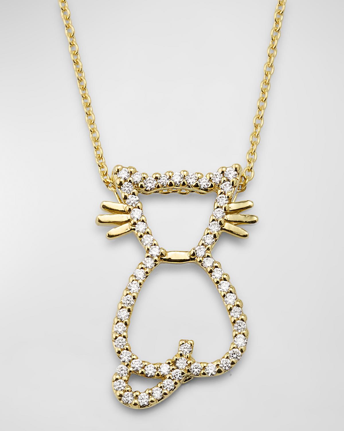18K Yellow Gold Diamond Cat Necklace