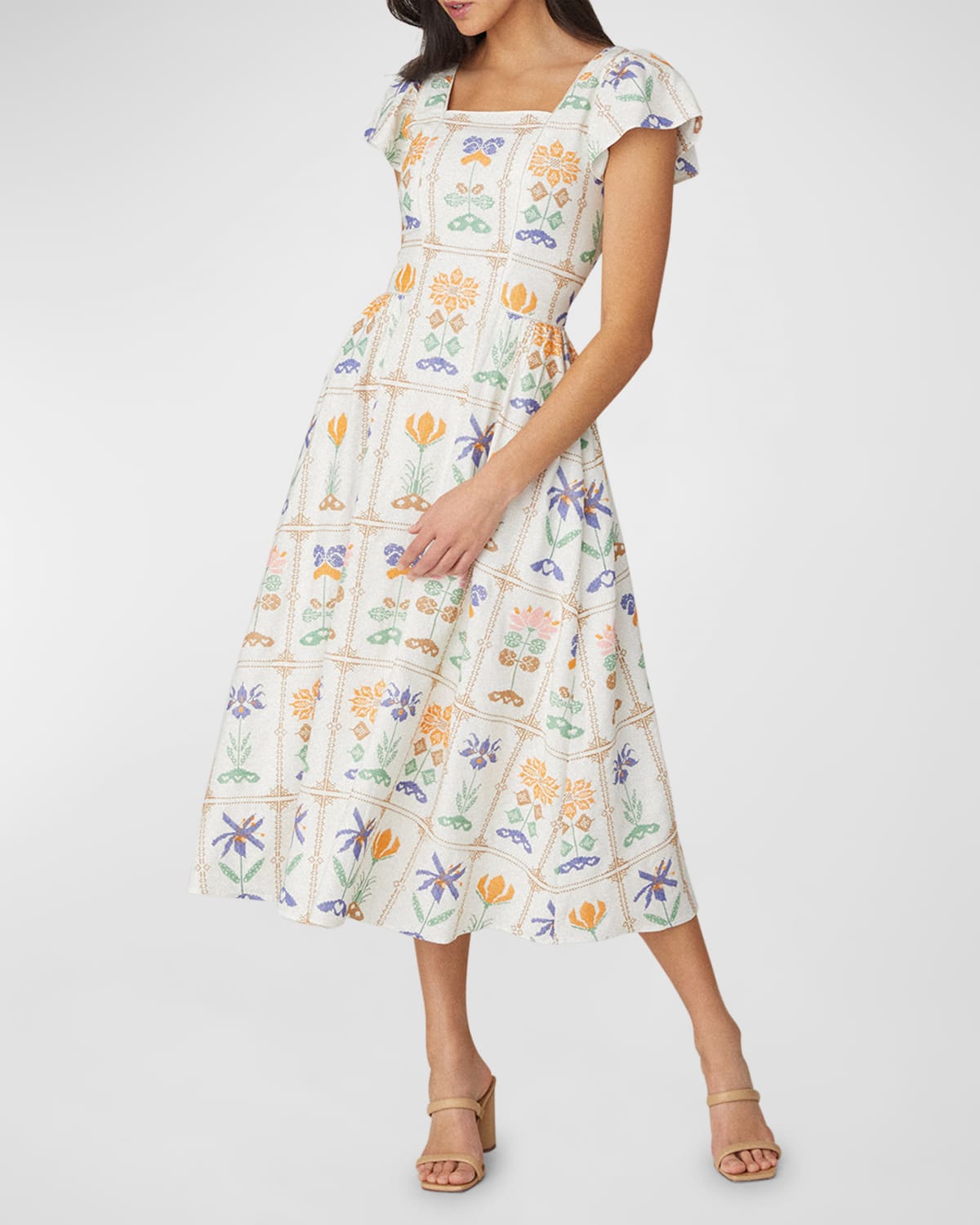Shoshanna Willa Floral-Embroidered Midi Dress
