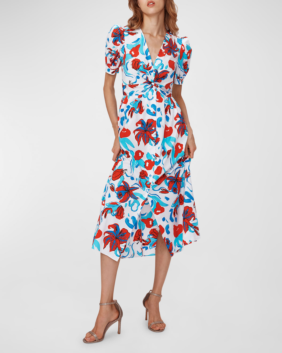 Diane von Furstenberg Heather Pleated Floral-Print Midi Dress