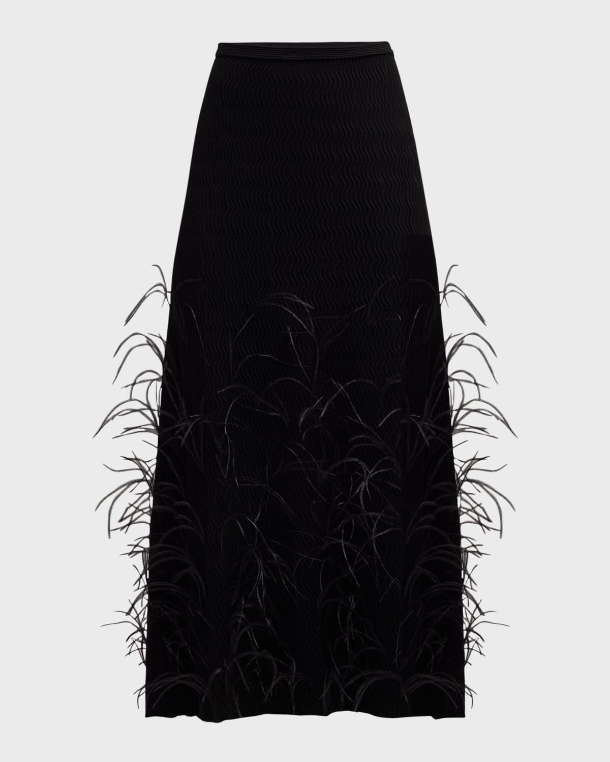 LAPOINTE Feather-Embellished Wavy Matte Crepe Midi Skirt